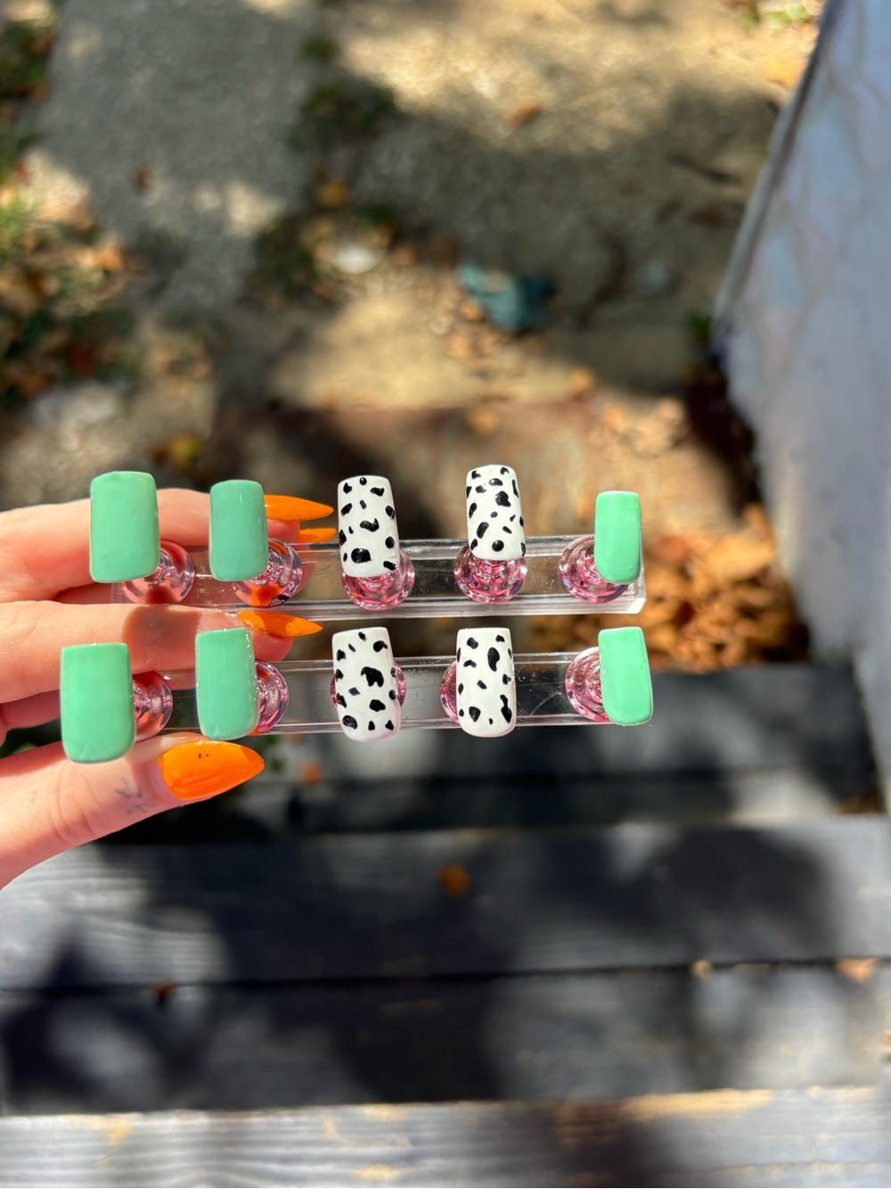 Mint Green & cow Print Nail set